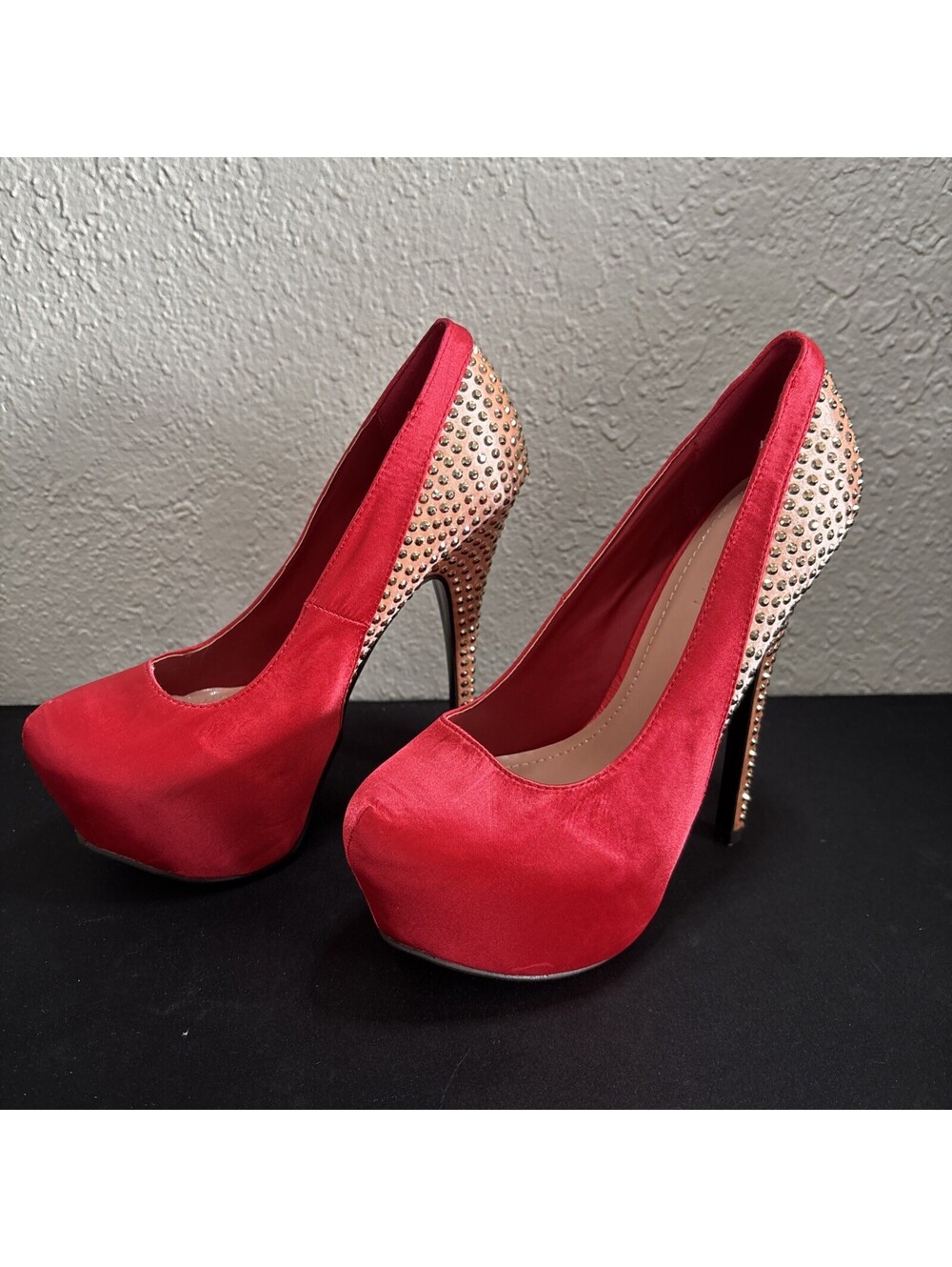 Liliana Red Platform Pumps Rhinestone Heel Size 6.5